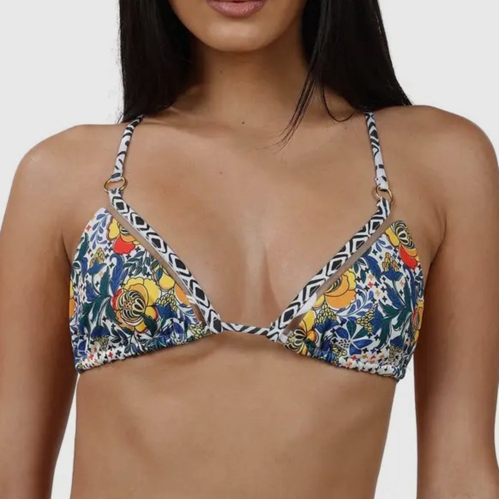 Akosha Swimwear Anna Bikini Top | Botanical Floral Print | Triangle Tie Swim